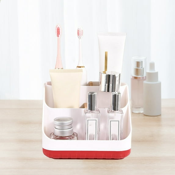 Ikohbadg Desk Organizer, Desk Holder, Desktop Plastic Multifunctional Storage Box with Removable Dividers, Office Supplies Organizers and Accessories, Makeup Brush Holder, Classifying Cosmetics, Red