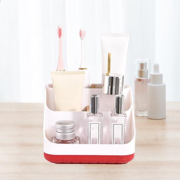 Ikohbadg Desk Organizer, Desk Holder, Desktop Plastic Multifunctional Storage Box with Removable Dividers, Office Supplies Organizers and Accessories, Makeup Brush Holder, Classifying Cosmetics, Red