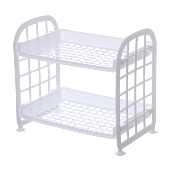 Ikohbadg Desktop Rack Cosmetic Stationery Storage Holder, 2-Tier Multifunctional Plastic Shelf Makeup Organizer, for Skincare Office Kitchen Bedroom Bathroom Home, White