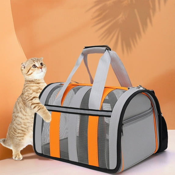 Ikohbadg Dogs and Cats Carrier, Soft Sided Pet Carrier, Collapsible Travel Puppy Carrier, for Small Medium Cats Puppies Up to 15 Lbs, Gray