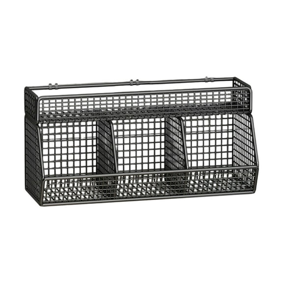 Ikohbadg No Drill Wall Mounted Kitchen Storage Basket, Space Saving Spice Rack Organizer with 3 Compartments for Pantry, Bathroom, or Small Kitchen, Sturdy Metal Design