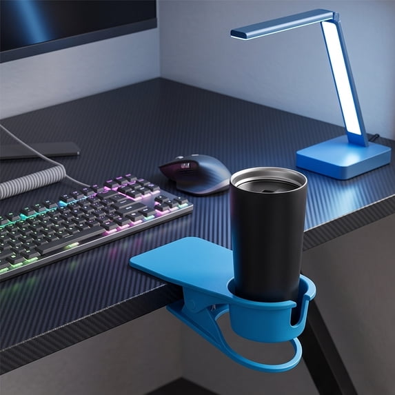 Ikohbadg Drink Cup Holder Clip, Table Desk Side Water Glass Beer Bottle Beverage Soda Coffee Mug Holder Cup Saucer Clip Design for Home Office, Blue