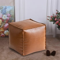 Ikohbadg Faux Leather Ottoman Footstool, Poofy Moroccan Pouf Cover for Storage, Comfortable Floor Cushion, Versatile Indoor/Outdoor Seat, Unstuffed Footrest, Durable & Stylish