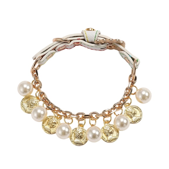 Ikohbadg Faux Pearl Dog Collar with Soft Ceramic Balls for Small Medium Dogs and Cats, Adjustable Pet Necklace, Lightweight and Durable, Stylish Design, Easy to Clean