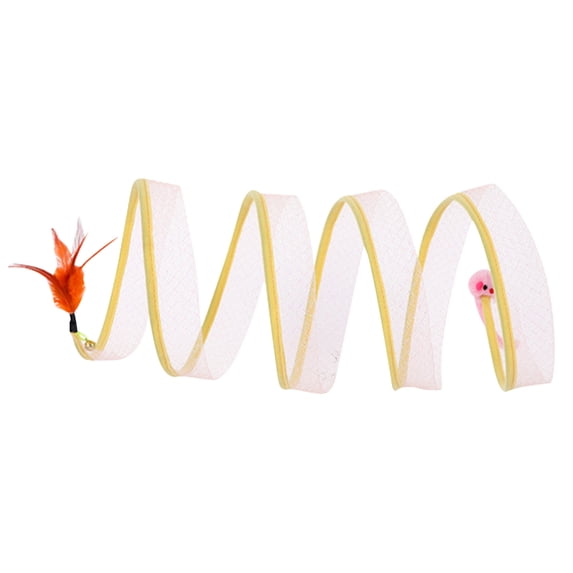 Ikohbadg Foldable Cat Tunnel Pet Toy, Elastic S-Type Interactive Tunnel with Mouse and Feather Teasers, Safe, Durable, and Ideal for Multiple Cats, Fun for Indoor Play