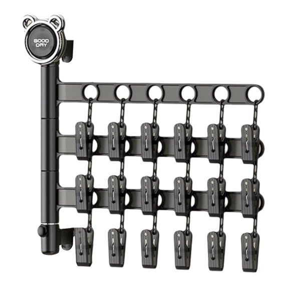 Ikohbadg Wall Mounted Clothes Drying Rack, Foldable Laundry Coat Organizer, Retractable Folding Indoor & Outdoor Wall Mount Hanger, for Laundry Room Bedroom, Perfect for Small Spaces, Black