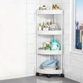 thumbnail image 1 of Ikohbadg Four Layer Movable Corner Rack, Bathroom Storage Shelf for Kitchen, Living Room & Bathroom, Lightweight Plastic Organizer with Wheels, Multi-functional Storage Solution, 1 of 6