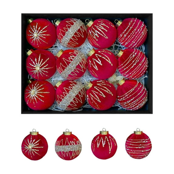 Ikohbadg Glitter Diamonds Velvet Wrapped Cloth Christmas Ball Decorations, Hanging Ornaments for Tree, Home, Weddings, Parties, Stylish Festive Decor