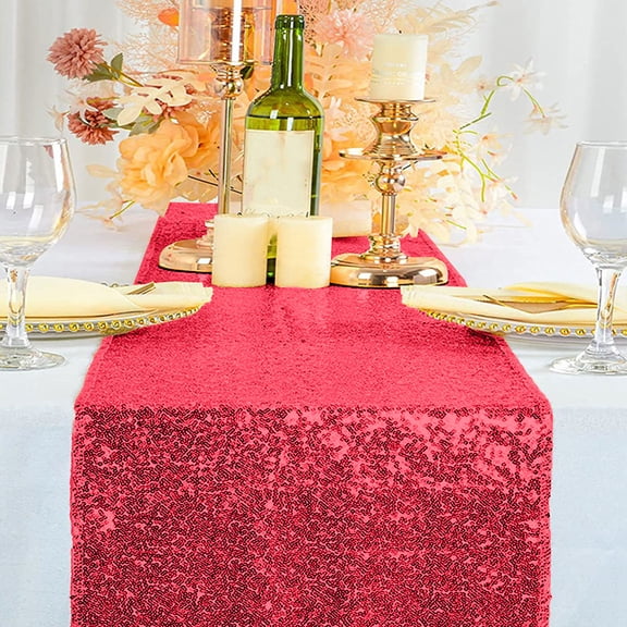 Ikohbadg Glitter Wedding Table Flag Decor Sequin Table Runner for Parties Nylon Bridal Table Flag Banner