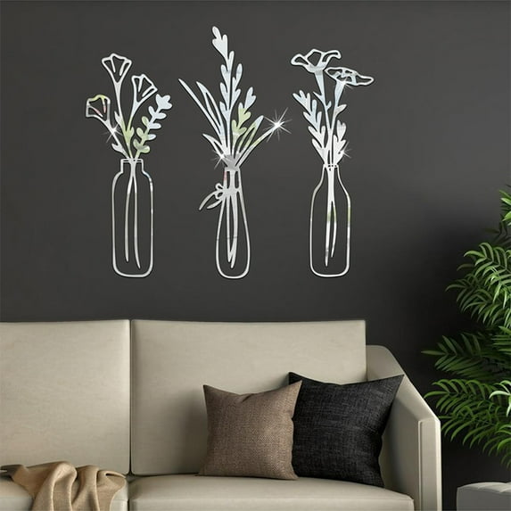 Ikohbadg Gold Acrylic Wall Stickers for Home Interior, 3D Vase Mirror Stickers Decorative, Self-Adhesive Living Room Wall Art