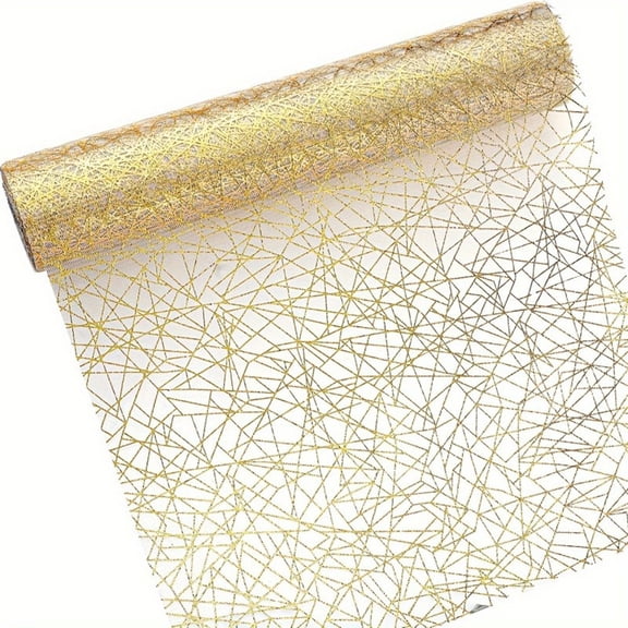 Ikohbadg Gold Sequin Table Runner Roll, Sheer Gauze Metallic Table Decoration for Weddings, Parties, Valentine's Day, Holiday Events, Elegant Table Decor, Cuttable Design