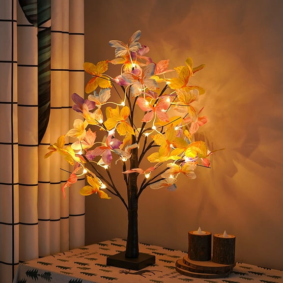 Ikohbadg LED Butterfly Birch Tree Lights Artificial Tree Lamp Twinkle Lighted Tree, 24 Inches Warm White LED Tabletop Artifical Bonsai Tree, for Wedding Party Spring Home Indoor Room Decor, Black