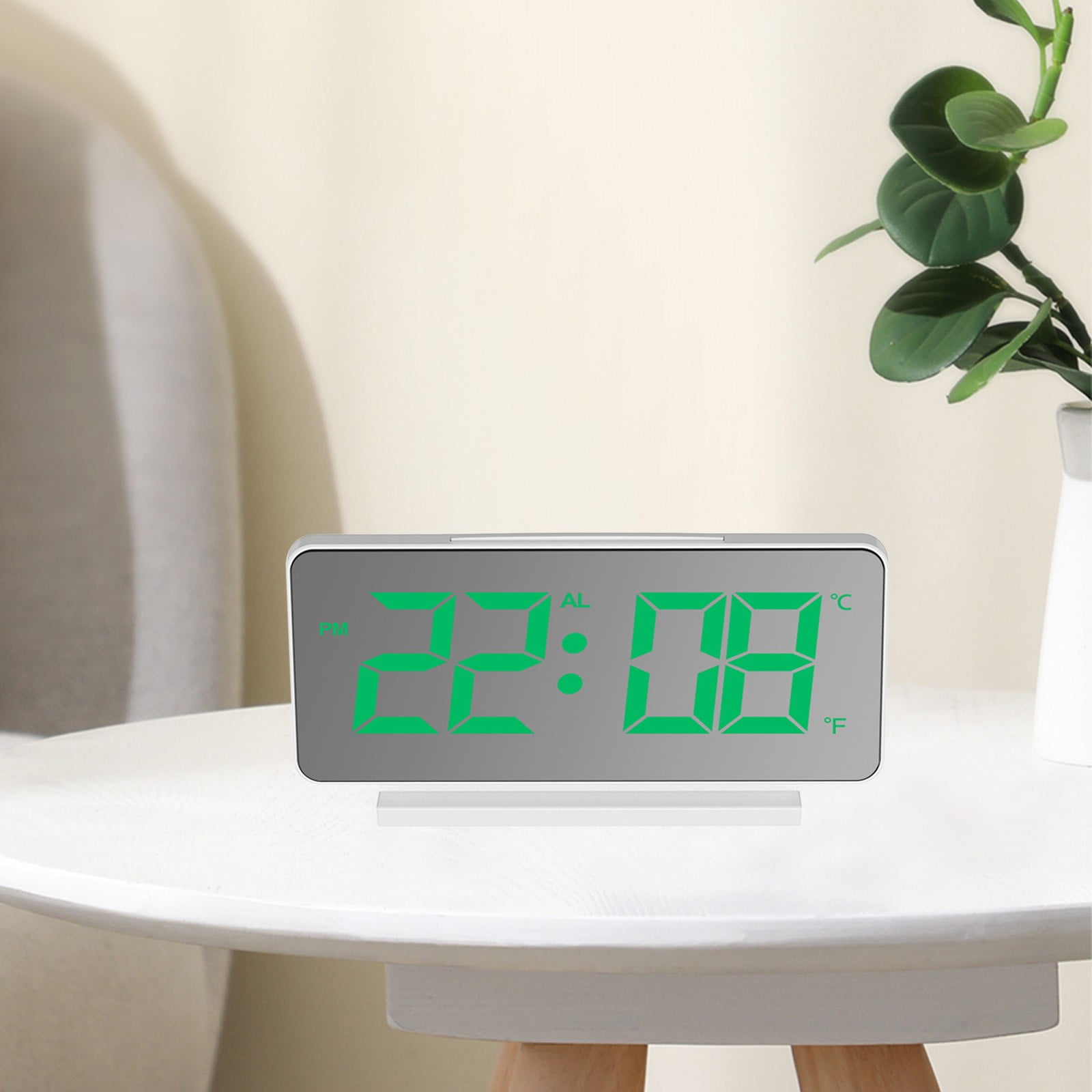 Ikohbadg LED Color Screen Mirror Clock, Large Modern Desktop Clock with