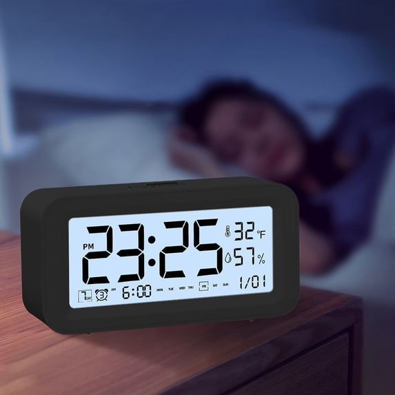 Ikohbadg LED Digital Alarm Clock with Stereo Display, Battery Operated, Snooze Model, 12/24Hr Display for Bedrooms Heavy Sleepers Small Travel Bedside Bathroom Desk Table Top Smart Clock, Black