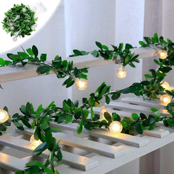 Ikohbadg Battery Operated Vine String Lights, LED Foliage Rattan Lights String, Warm White Light with Green Vine, for Indoor and Outdoor, Wedding, Garden, Party, Fence, Christmas, Home Decoration