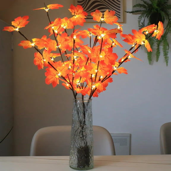Ikohbadg Maple Leaf Twig Lights, 28 Inch LED Artificial Branch Lights Battery Powered Flexible Branch Decor Lights for Home Windows Vase Table Room Wedding Halloween Christmas Decoration