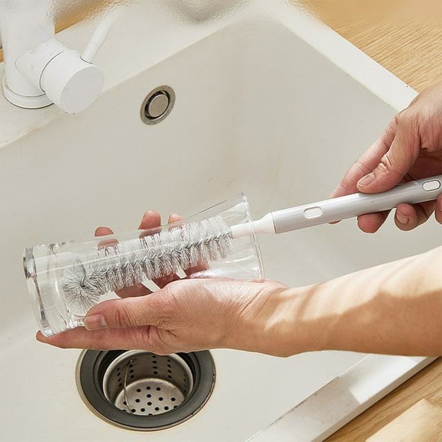 Ikohbadg Long Handle Cup Brush for Washing Baby Bottles and Water Cups - 90° Curved Head, 360° Cleaning, Telescopic Handle, ABS Material, Easy Storage, Versatile Cleaning Tool