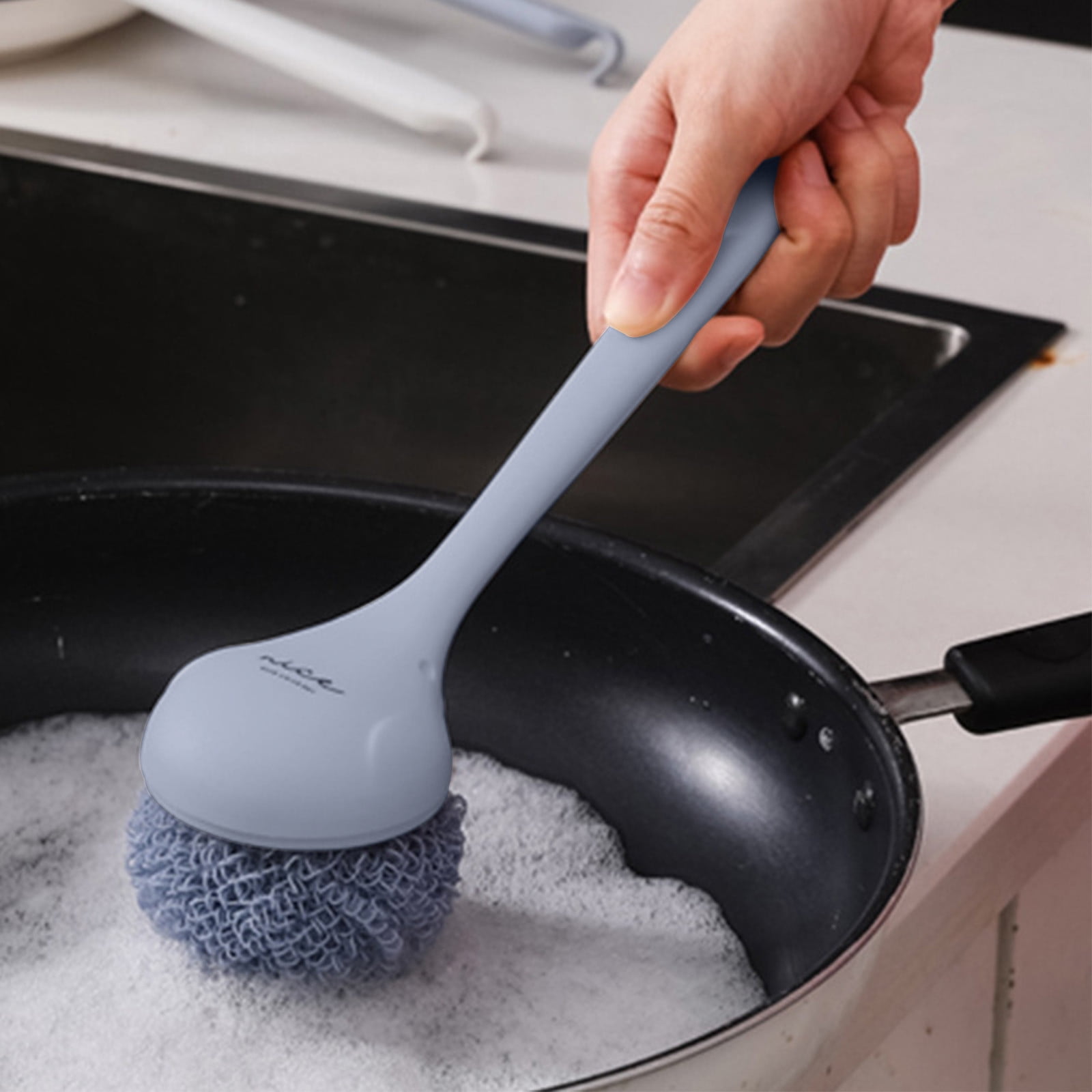 Ikohbadg Long Handle Pot Scrubber Kitchen Utensil Brush for Cleaning