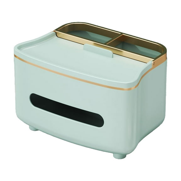 Ikohbadg Tissue Box Organizer Multifunction Countertop Organizer Tissue Storage Box Cute Tissue Box Holder Boutique Stationery Storage Decorative Function Organizer for Makeup Cosmetics, Light Green