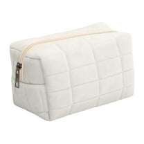 Ikohbadg Makeup Bag Checkered Cosmetic Bag Plush Makeup Pouch Large Capacity Makeup Bags and Makeup Brushes Storage Bag Travel Toiletry Bag Organizer White