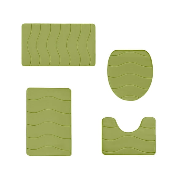 Ikohbadg Memory Foam Bathroom Rug Sets 4 Piece, Ultra Absorbent Bath Mat for Bathroom, Non-Slip Machine Washable & Dry Quickly, 4 Piece Bathroom Mat Set, Green
