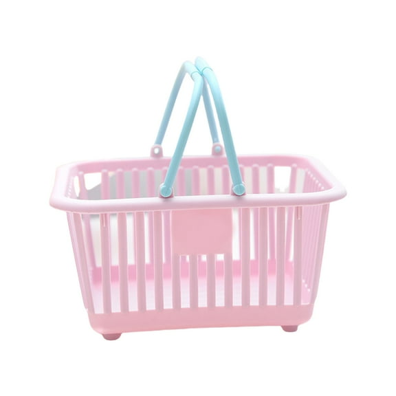 Ikohbadg Plastic Baskets for Organizing, Mini Desktop Storage Basket for Office Supplies, Cute Handheld Organizer for Bathroom Toiletries, Stackable Plastic Storage Box for Home Kitchen Use, Pink