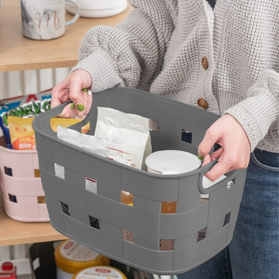 Ikohbadg Multifunctional Plastic Storage Basket, Rectangular Desktop Organizer for Home, Bathroom & Cabinet, Lightweight & Easy to Clean, Practical Handle Design, Tidy Sundries Solution