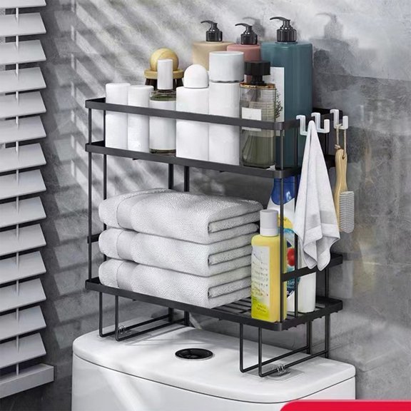 Ikohbadg Multifunctional Toilet Tank Rack, Iron Bathroom Shower Storage Rack, Space-Saving Wall-Mounted Shelf for Toiletries, Easy Installation, Tidy Organization