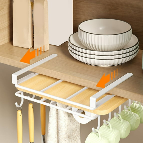 Ikohbadg Multifunctional Wall Mounted Kitchen Shelf Rack, Cabinet Door Hanger for Cutting Board, Wine Glass, and Utensil Storage, Space Saving Design with Steel Draining Basket