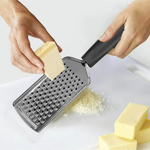 Ikohbadg Professional Cheese Grater Stainless Steel, Durable Rust-Proof Metal Lemon Zester Grater With Handle, Flat Handheld Grater For Cheese, Chocolate, Spices, and More, Black
