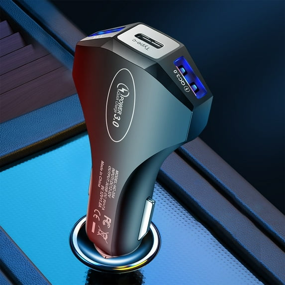 Ikohbadg QC3.0 Fast Charging Car Charger with Multiple Protection, 3-Port Vehicle Charger for Smartphones and Tablets, Car Charger with Type-C and USB Ports for Quick Charge