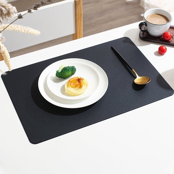 Ikohbadg Rectangular Leather Placemat Solid Colour Faux Leather Placemats, Coffee Mats, Kitchen Table Mats, Easy To Clean Kitchen Table Mats Black