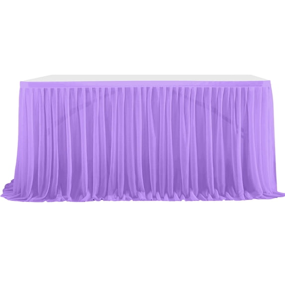 Ikohbadg Recyclable Extra Long White Tulle Table Skirt, Ruffled Polyester Tablecloth for Weddings, Birthdays, Banquets, and Party Decorations, Easy to Install and Reusable