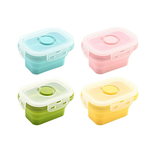 Ikohbadg Set of 4 Collapsible Silicone Food Storage Container, Silicone Lunch Containers, Rectangle Silicone Food Storage Containers, BPA Free, for Meal Prep, Camping, Microwave and Freezer Safe