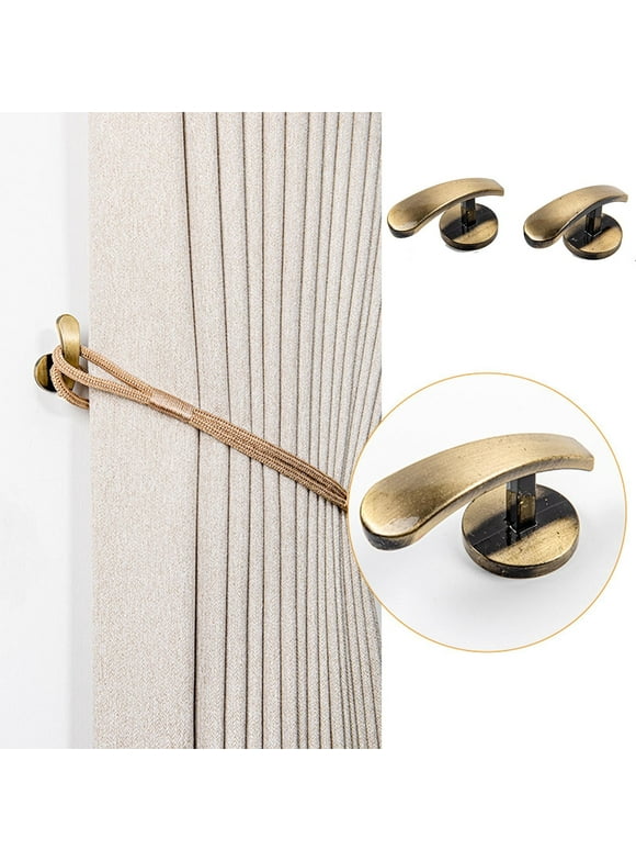 Ikohbadg Set of 2 Wall-Mounted Curtain Tie Backs: Alloy Curtain Holdbacks with Back Hooks, Can Also Be Used as Coat Hangers