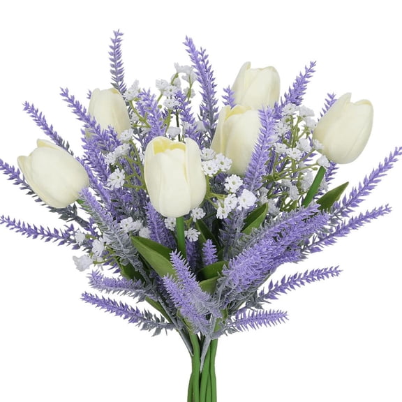 Ikohbadg Simulated Artificial Flowers Bundle, Silk Tulips and Lavenders for Home Decor, Dining Table Centerpiece, and Study Ornaments, Durable, Watertight, Fade-Resistant