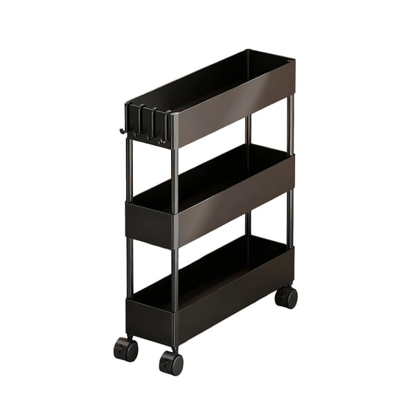 Ikohbadg Slim Space-saving Organizer for Bathroom and Laundry Room, Plastic Rack on Wheels, Mobile Storage Unit with Hooks and Shelves, Versatile Supply Organizer
