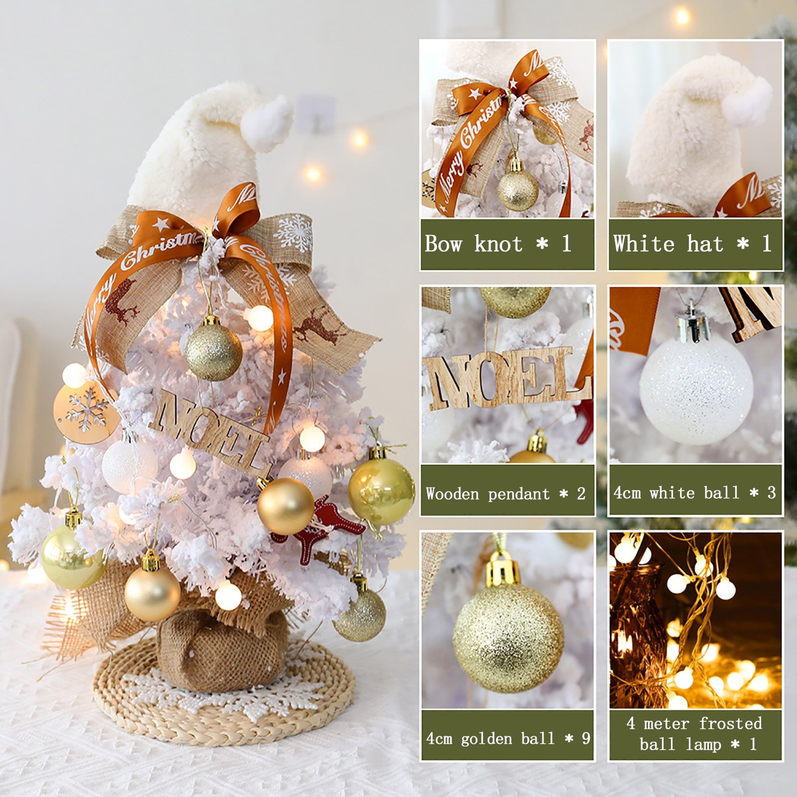 Ikohbadg Small Mini Flocked Christmas Tree Little Artificial White