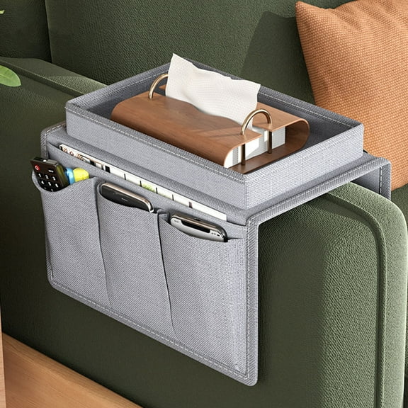 Ikohbadg Sofa Armrest Organizer Caddy, Bedside Storage Pocket with 5 Pockets for Remote, Cellphone, Tablet, Book, and More, Couch Storage Solution for Clutter-Free Living