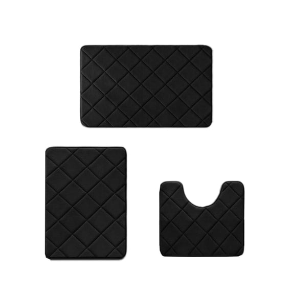 Ikohbadg Ultra Soft Memory Foam Bath Mat Set Non-Slip Absorbent, 3 Piece Bathroom Rugs with Thick Machine Washable, Water Absorption Bathroom Mats Modern Style Comfortable, Black