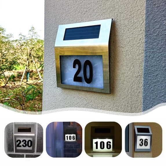 Ikohbadg Solar Address Sign Light, Lighted House Number Plaque, Solar Powered LED Address Marker for Outdoor Use, Weatherproof Stainless Steel for Yard and Street Display