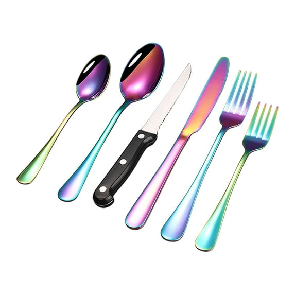 Ikohbadg Stainless Steel Cutlery Set, Elegant Dinner Spoons, Steak Knives, Forks, Durable Tableware for Home, Restaurants, and Parties, 6-Piece Dinnerware Essentials