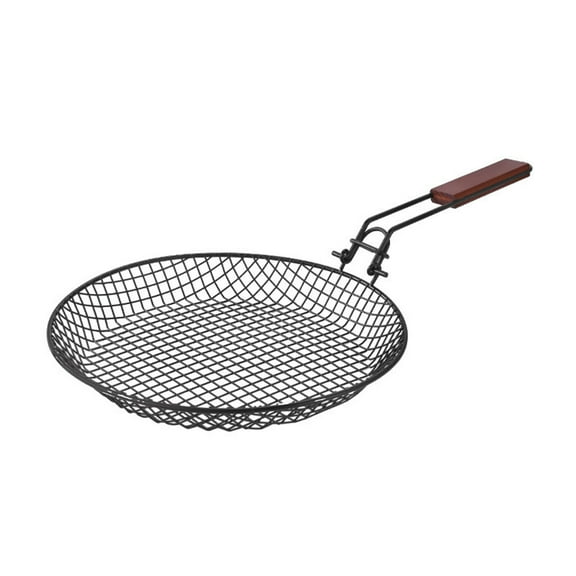 Ikohbadg Stainless Steel Grill Basket for BBQ, Folding Barbecue Net with Wooden Handle, Round Design for Even Heating, Ideal for Outdoor Picnics and Camping