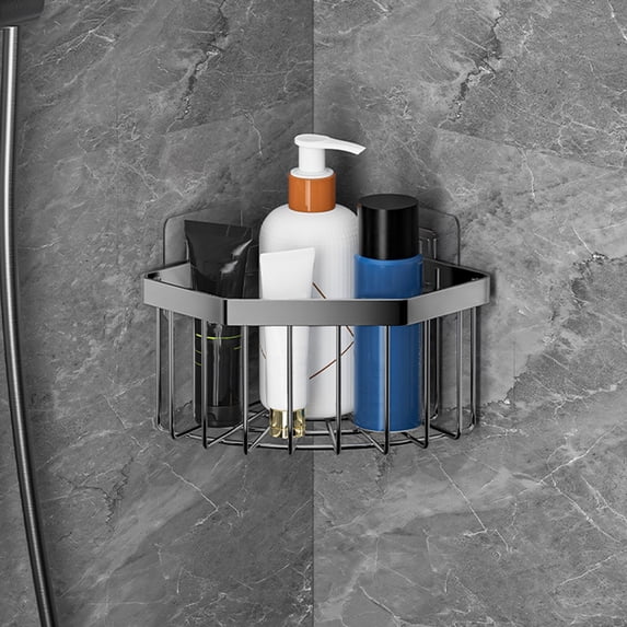 Ikohbadg Stainless Steel Kitchen Sink Corner Storage Basket, Nail-Free Shelf, Triangular Drain Rack for Sponges and Small Kitchen Items, Modern Bathroom Organizer
