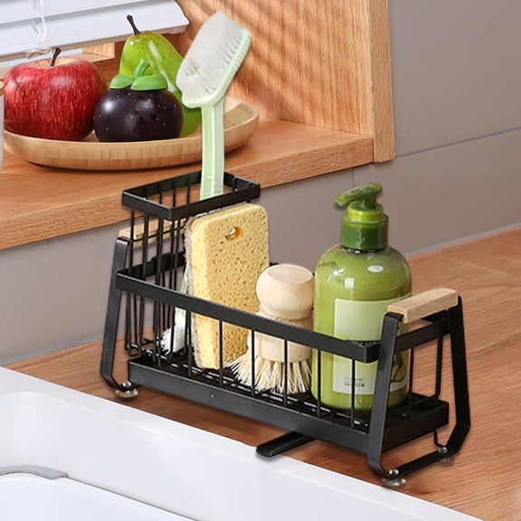 Ikohbadg Stainless Steel Sink Caddy Organizer with Drainage Tray, Non-Slip Suction Cups, Rustproof Countertop Storage for Sponge and Soap Dispenser, Kitchen Accessory