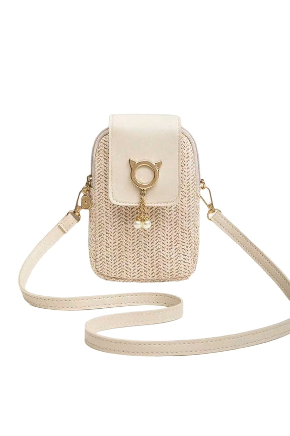 Straw Woven Crossbody Phone Bag for Women, Cute Cats Design Mini Purse with Adjustable Strap, Perfect for Summer Travel, Beach, Shopping, and Daily Use
