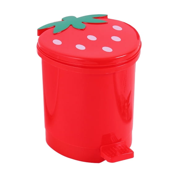 Ikohbadg Strawberry Trash Can, Desk Plastic Cute Trash Can, Mini Trash Can with Lid, Desktop Trash Can, Mini Countertop Trash Cans, Small Garbage Can Wastebasket for Home Desk Car Office, Red