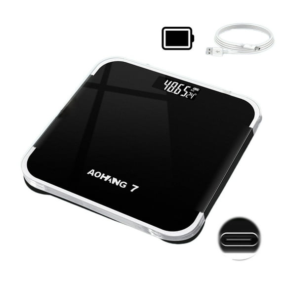 Ikohbadg Stylish Digital Scale with Large LCD Display - Tempered Glass, Accurate & Rechargeable for Home Fitness & Health Monitoring