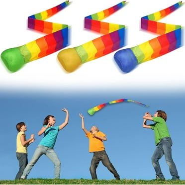 Ikohbadg Throw and Catch Balls with Rainbow Tail, Fun Colorful Sports Comet Balls Playground Toys for School Camping Outdoor Activities Healthy and Fun Games, 35 Inches Long, 1Pcs