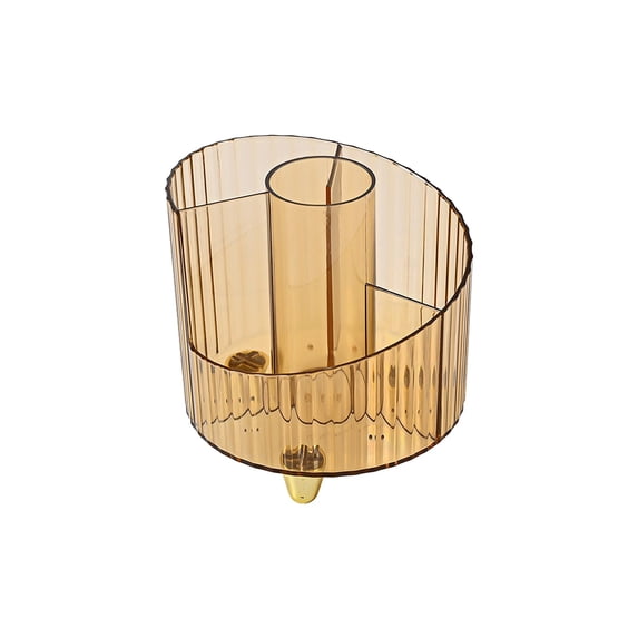 Ikohbadg Clear Makeup Brush Holder, 4 Slot Makeup Brush Holder, Vintage Striped Make Up Brush Holder, for Vanity Decor, Bathroom Countertops, Desk Storage Container, Cosmetic Display Cases, Gold